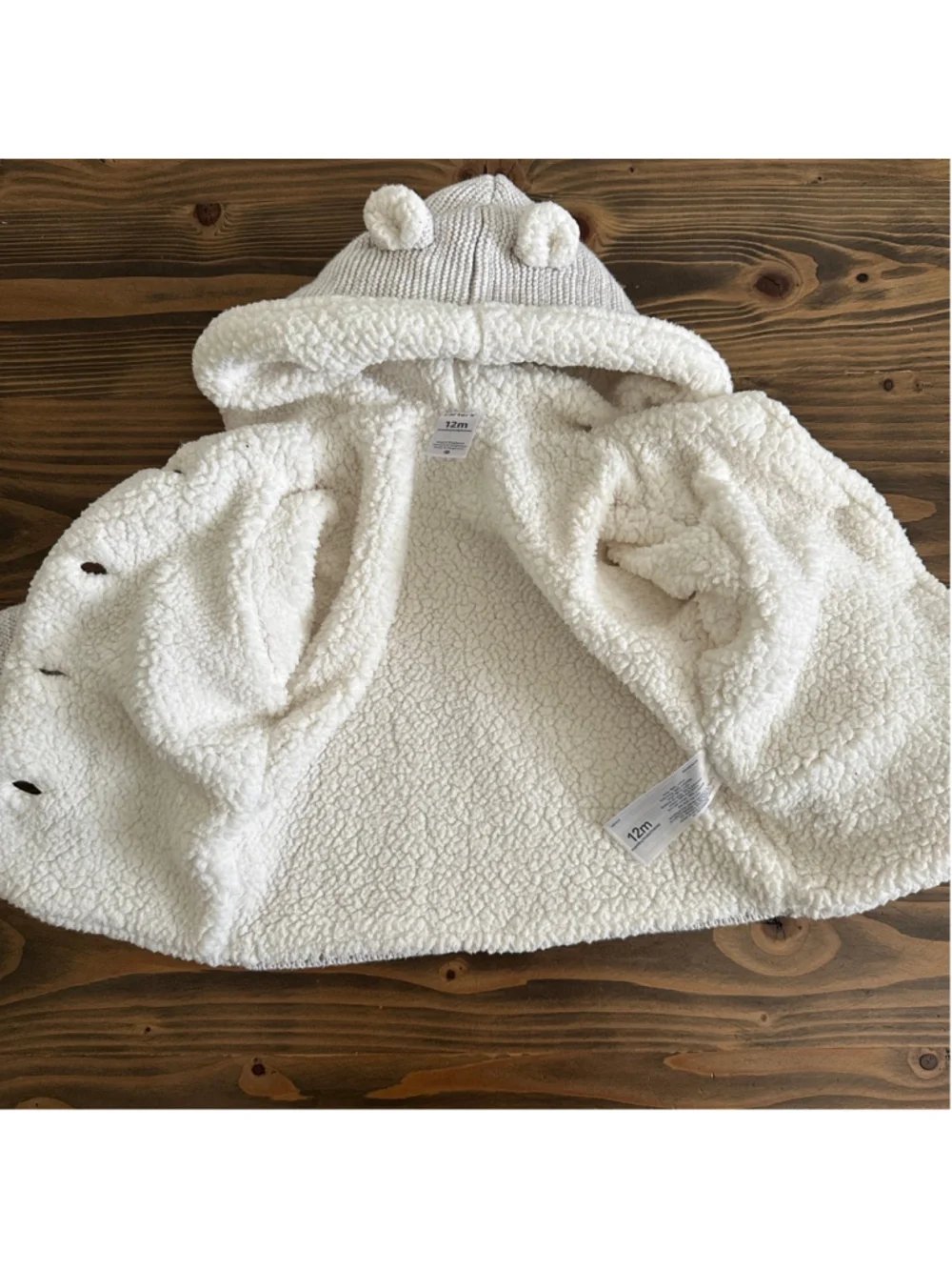 Carter’s Hooded Cardigan 12M Gray Sherpa Bear Ear Baby Sweater